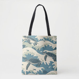 Graceful Turtles Among Ocean Waves Tote Bag