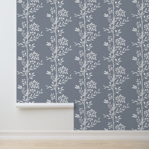 Graceful Vertical Garden Silhouette M1 White Flora Wallpaper
