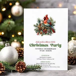Graceful Victorian Christmas Red Bird Invitation