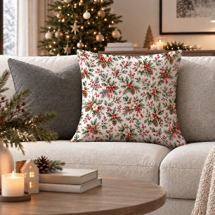 Graceful Vintage Christmas Garden Accent Pillow