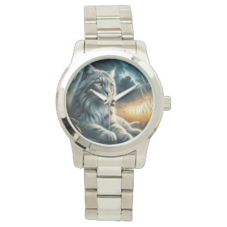 Graceful Whiskers: Silver Cat Bracelet Watch