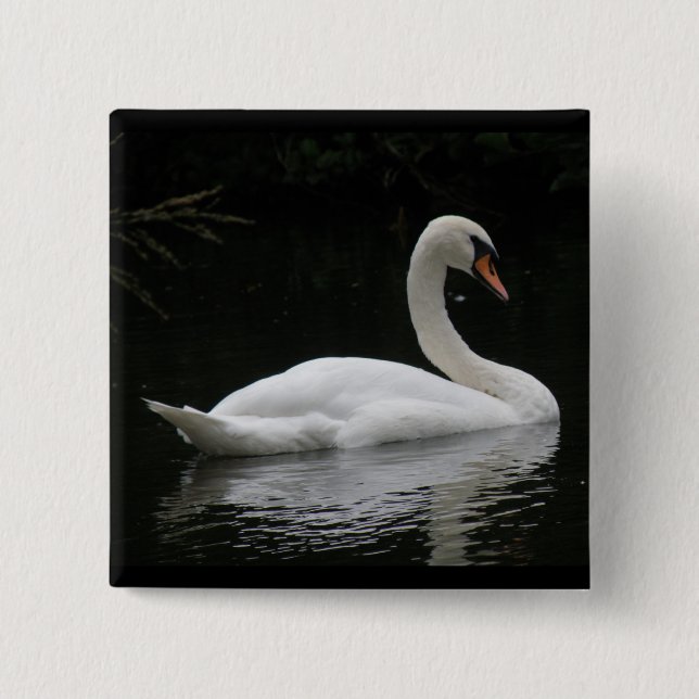 Graceful White Swan Button (Front)