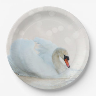 Graceful white swan paper plate
