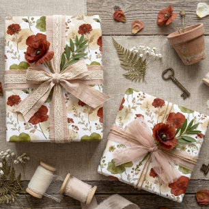 Graceful Wildflowers & Botanical Red Green TMF26 Wrapping Paper