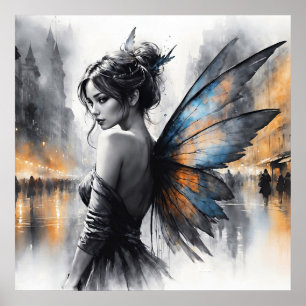 Graceful winged brunette minimalism urban dusk poster