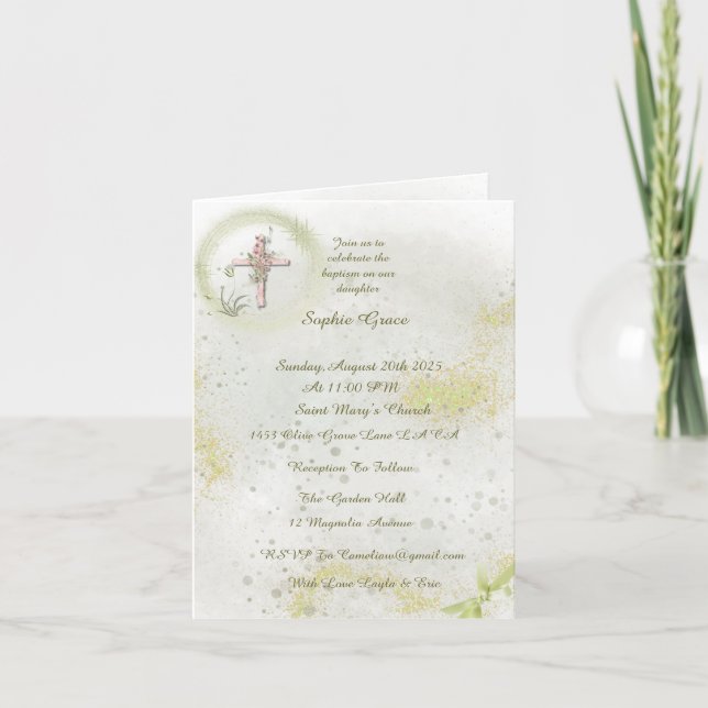 Graceful with love baptism folded invitation  (Front)