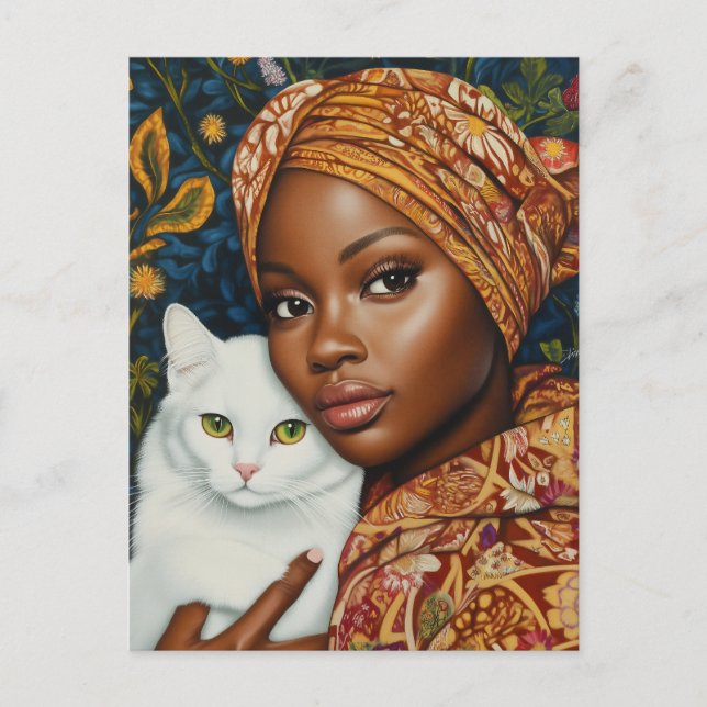 Graceful Woman with Cat Postcard (Front)
