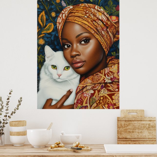 Graceful Woman with Cat Poster (Kitchen)