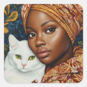 Graceful Woman with Cat Square Sticker
