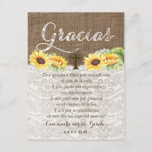Gracias Baptism Prayer Thank You card in Spanish