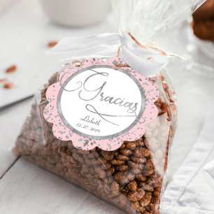 Gracias Blush Pink Silver Confetti Gift Thank You Favour Tags
