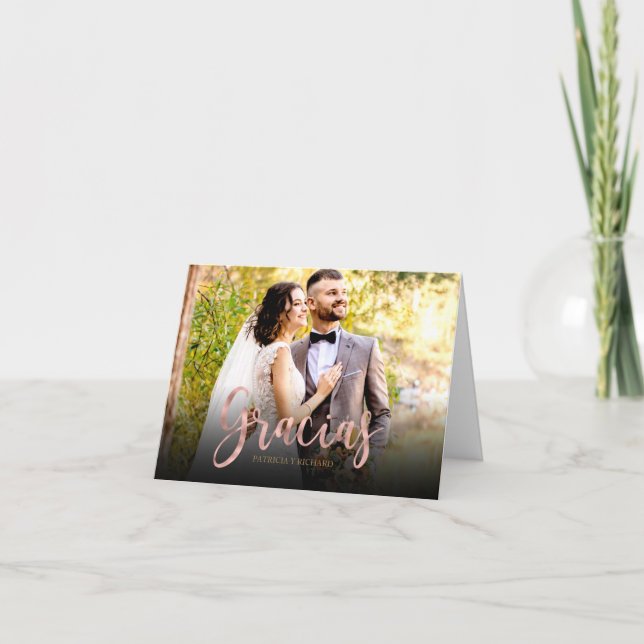 Gracias Cute Photo Wedding Spanish Thank You Card (Front)