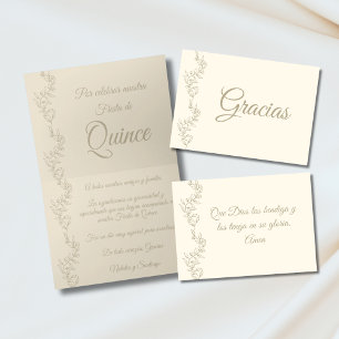Gracias Elegant Champagne Fiesta De Quince Spanish Thank You Card