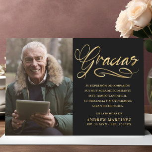 Gracias Elegant Gold & Black Photo Spanish Funeral Thank You Card