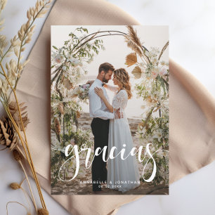 Gracias Elegant Two Photo Wedding  Thank You Card