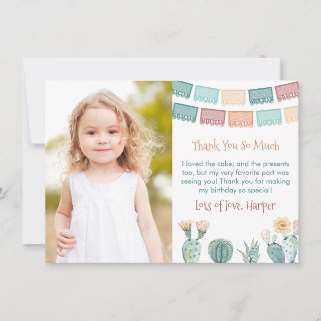 Gracias Mexican Fiesta Fall Birthday Party Picture Thank You Card (Front)