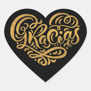 Gracias Modern Gold Cursive Script Typography Heart Sticker