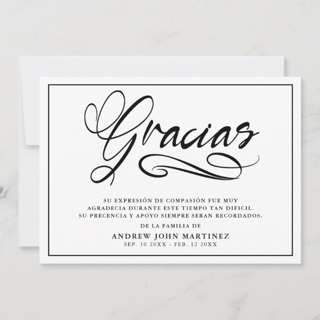Gracias Modern Photo Spanish Funeral Thank You Card (Front)