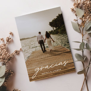 Gracias Modern Script Photo Wedding Thank You Card