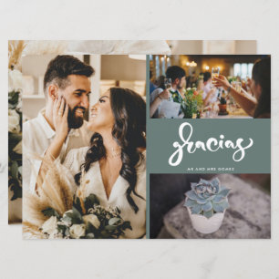 Gracias Photo Collage Green Wedding Thank You