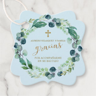 Gracias Pink Blush Floral Gold Cross Bautizo Favour Tags