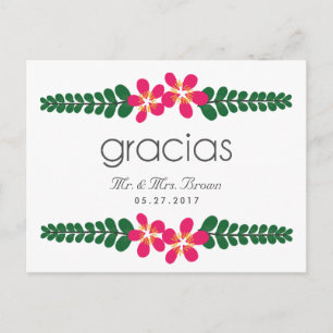 Gracias Pink Floral Wedding Thank You Postcard