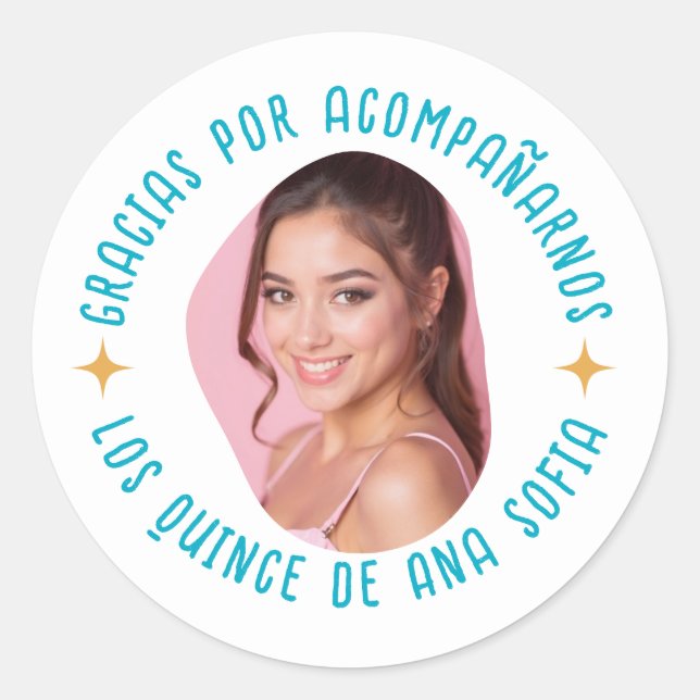 Gracias por acompañarnos 15 quinceañera con foto classic round sticker (Front)