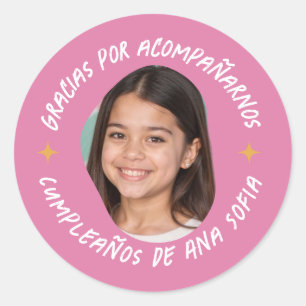 Gracias por acompañarnos cumpleaños con foto classic round sticker