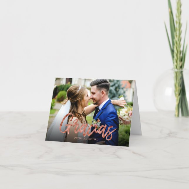 Gracias Rose Gold Foil Wedding Thank You Photo (Front)