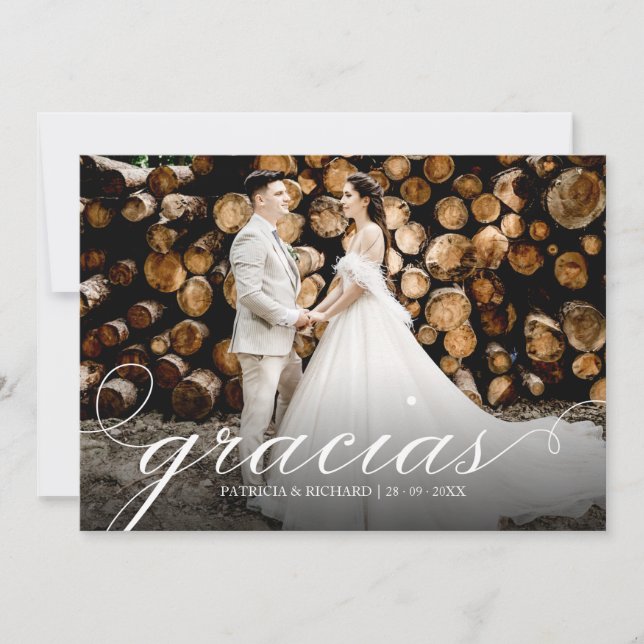 Gracias Simple Elegant Wedding Thank You Photo Card (Front)