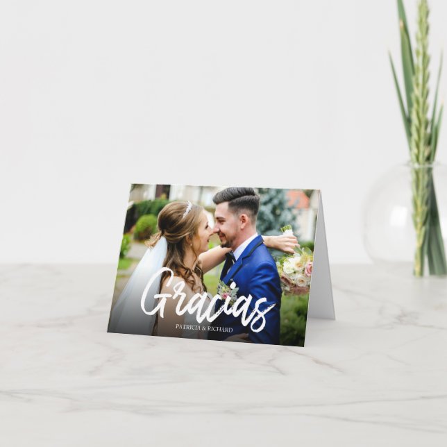 Gracias Stylish Script Wedding Thank You Photo Card (Front)
