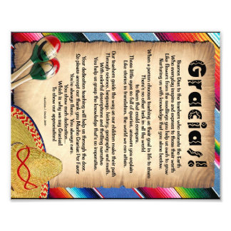 Gracias Teaher Appreciation Poem Photo Print