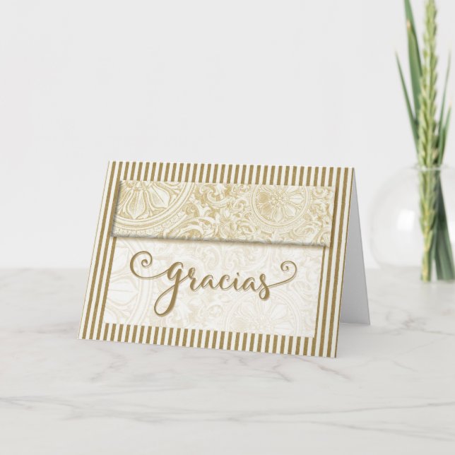 Gracias Thank You Spanish Gold Stripes Blank Card (Front)