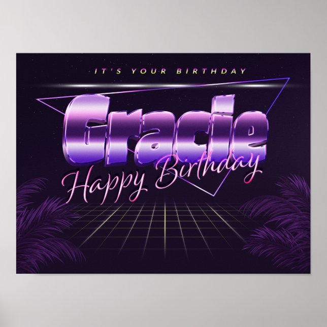 Gracie Name Vorname lila retro Poster Geburtstag (Front)