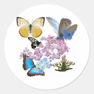 Gracious Butterflies and Flowers Classic Round Sticker