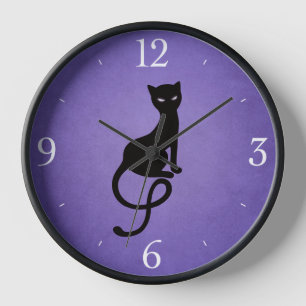 Gracious Evil Cat Silhouette - Black Kitty Purple Clock
