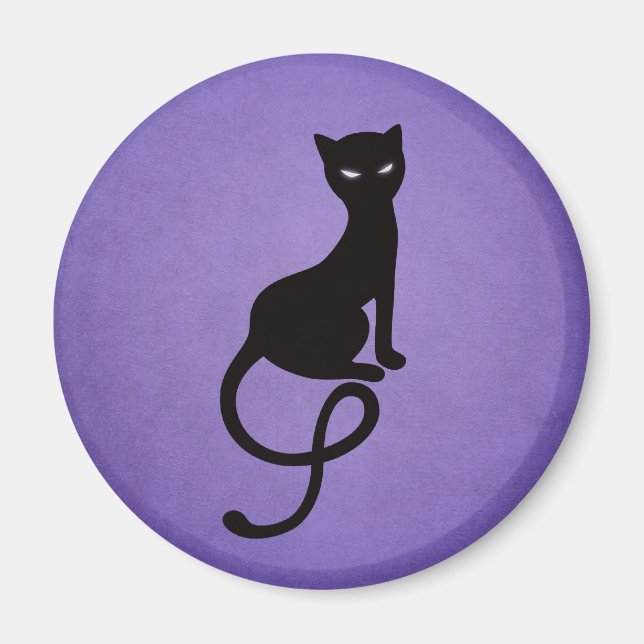 Gracious Evil Cat Silhouette - Black Kitty Purple Magnet (Front)