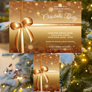 Gracious Gold, White Gift Wrap Christmas Party  Invitation