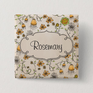 Gracious yellow flowers with frame for name 15 cm square badge