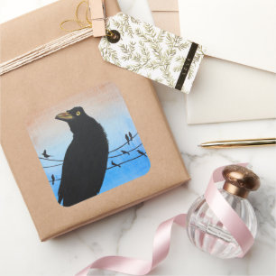 Grackle Austin Texas Bird Lover Wildlife Painting Square Sticker