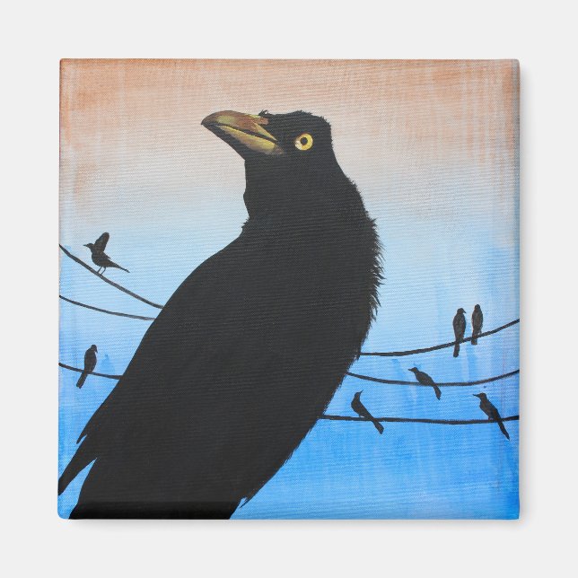 Grackle Austin Texas Bird Nature Wildlife Painting Magnet (Front)