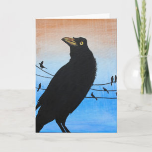 Grackle Austin Texas Black Bird Wildlife Painting Card