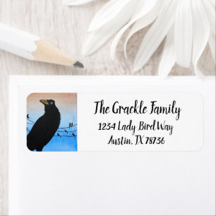 Grackle Austin Texas Black Bird Wildlife Painting Return Address Label