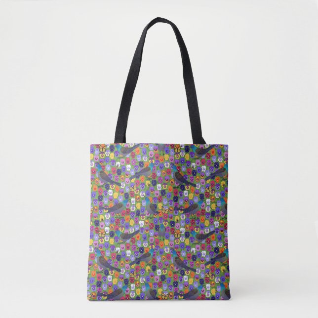 grackles and pansies tote bag (Front)