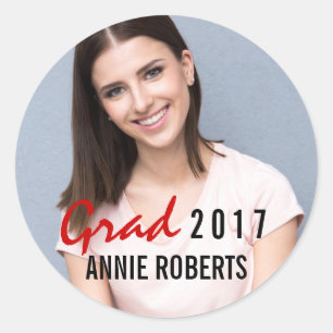 Grad 2017 handwritten modern graduation photo classic round sticker