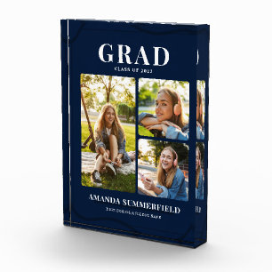 Grad 2022 Keepsake Collage Navy Blue Graduation Photo Block
