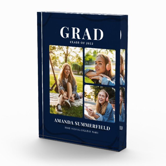 Grad 2022 Keepsake Collage Navy Blue Graduation Photo Block (Right)