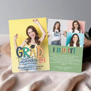 Grad 2023 retro colourful graduation party 4 photo invitation