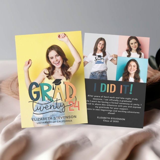 Grad 2023 retro colourful graduation party 4 photo invitation (Creator Uploaded)