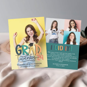 Grad 2023 retro colourful graduation party 4 photo invitation